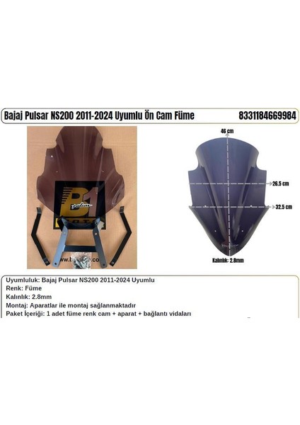Bajaj Pulsar Ns 200 Füme (2011-24) Siperlik Camı