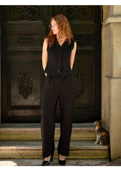 Örme Palazzo Pantolon-Yelek Takım Siyah fiyatları