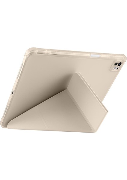 iPad Pro 13 M4 Uyumlu Kılıf Kalem Bölmeli Tri Folding Standlı Arkası Silikon Uyku Modlu modelleri