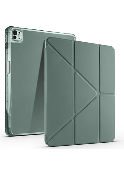 iPad Pro 13 M4 Uyumlu Kılıf Kalem Bölmeli Tri Folding Standlı Arkası Silikon Uyku Modlu
