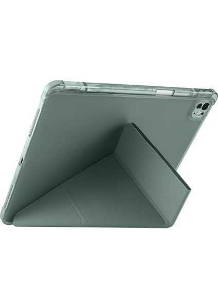 iPad Pro 13 M4 Uyumlu Kılıf Kalem Bölmeli Tri Folding Standlı Arkası Silikon Uyku Modlu modelleri