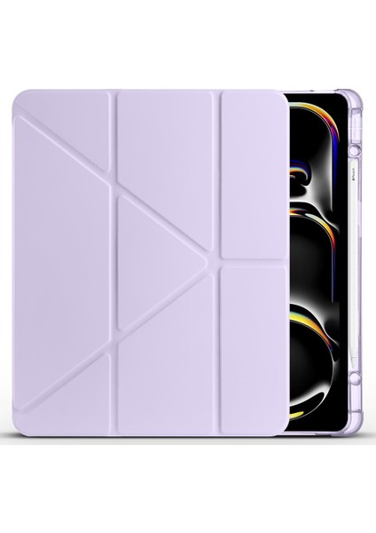 iPad Air 13 M2 / M3 Uyumlu Kılıf Kalem Bölmeli Tri Folding Standlı Arkası Silikon Uyku Modlu