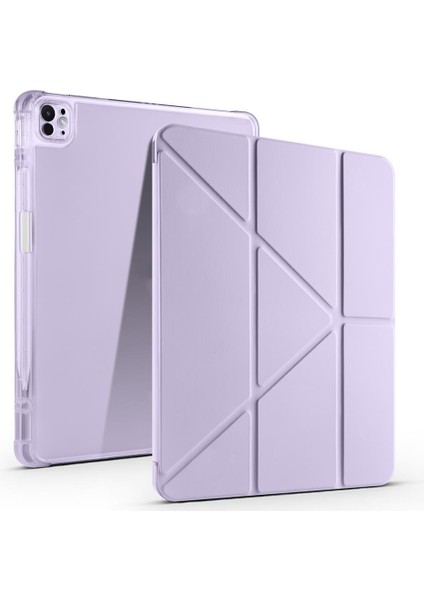 iPad Pro 13 M4 Uyumlu Kılıf Kalem Bölmeli Tri Folding Standlı Arkası Silikon Uyku Modlu
