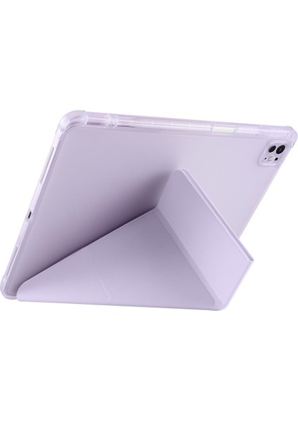 iPad Pro 13 M4 Uyumlu Kılıf Kalem Bölmeli Tri Folding Standlı Arkası Silikon Uyku Modlu modelleri