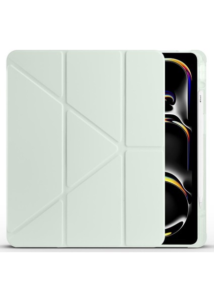 iPad Air 13 M2 / M3 Uyumlu Kılıf Kalem Bölmeli Tri Folding Standlı Arkası Silikon Uyku Modlu