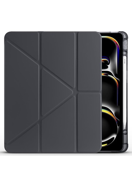 iPad Air 13 M2 / M3 Uyumlu Kılıf Kalem Bölmeli Tri Folding Standlı Arkası Silikon Uyku Modlu