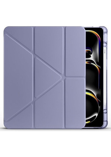 iPad Air 13 M2 / M3 Uyumlu Kılıf Kalem Bölmeli Tri Folding Standlı Arkası Silikon Uyku Modlu