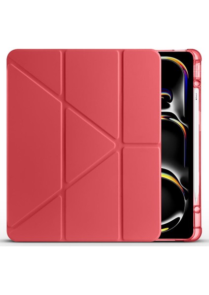 iPad Air 13 M2 / M3 Uyumlu Kılıf Kalem Bölmeli Tri Folding Standlı Arkası Silikon Uyku Modlu