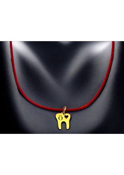 14 Ayar Altın Plakalı Ö Harfine Özel Kırmızı Bağlıklı Diş Motifli Hediyelik KOLYE-627HARF fiyatları