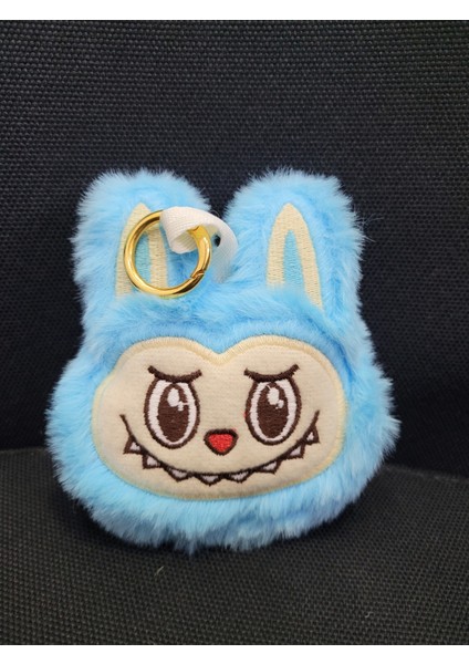 Labubu Mavi Tüylü Karakter Tasarımlı Sevimli Anahtarlık – Yumuşak Peluş Yüzeyli, Metal Halkalı