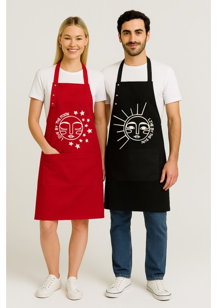 Kumaş Mutfak Önlüğü Seti 2'li Leke Tutmaz Su Itici %65 Pamuk %35 Polyester Sun & Moon Ay-Güneş Önlük