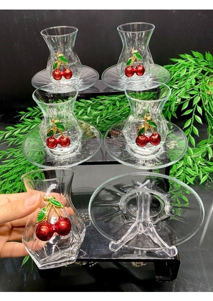 Çay Takımı 6 Kişilik 12 Parça Kiraz Detaylı