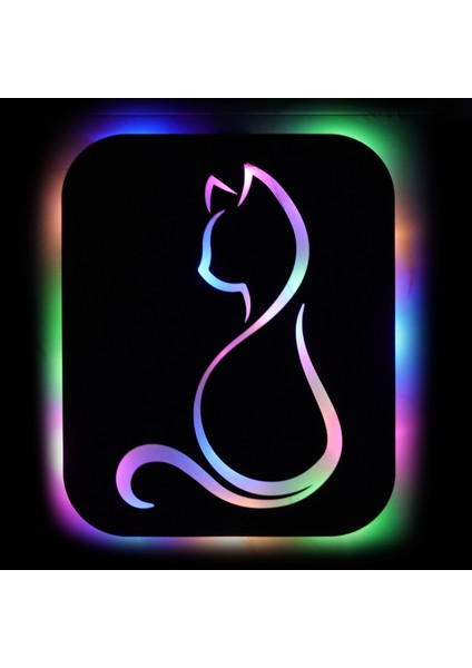LED Işıklı Kişiselleştirilebilir Kedi Temalı Tablo Gayne Dekoratif Gece Lambası