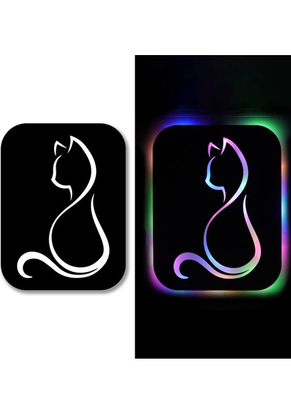 LED Işıklı Kişiselleştirilebilir Kedi Temalı Tablo Gayne Dekoratif Gece Lambası fiyatları