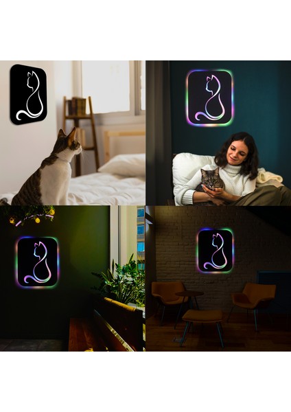 LED Işıklı Kişiselleştirilebilir Kedi Temalı Tablo Gayne Dekoratif Gece Lambası fırsatları