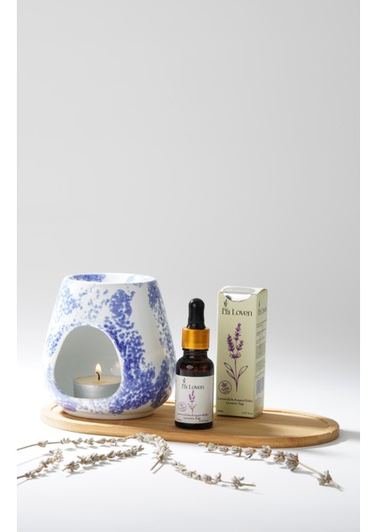 Meditasyon Ikilisi | Lavanta Yağı ve Mavi Desenli Buhurdanlık | %100 Doğal |20ML fiyatları