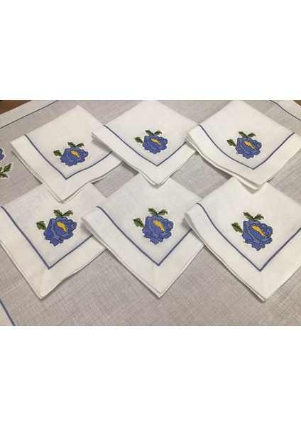 Mavi Kaneviçe Işlemeli Mutfak Takımı- 7 Parça indirimleri