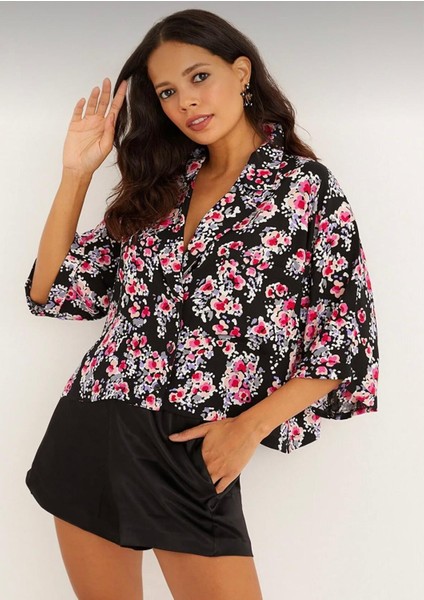 Çiçek Desenli Kısa Oversize Gömlek fiyatları
