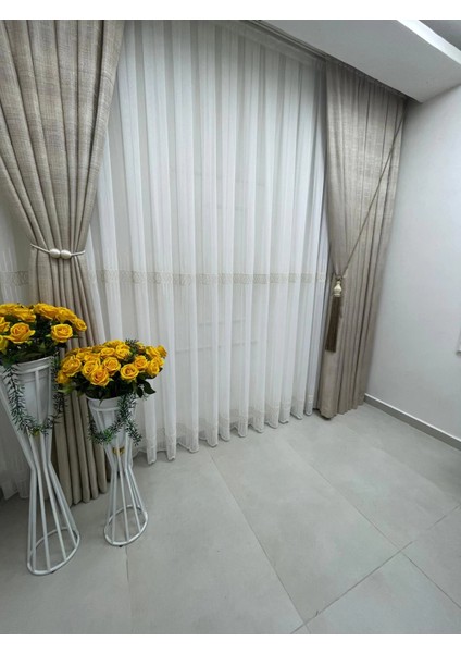 Nivemeshome Beyaz Yağmur Tül Perde 1/3 Sık Pile