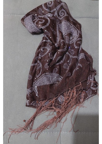 Hazır Püsküllü Şal, Eşarp Çoklu Kullanım Ürünü Kahverengi