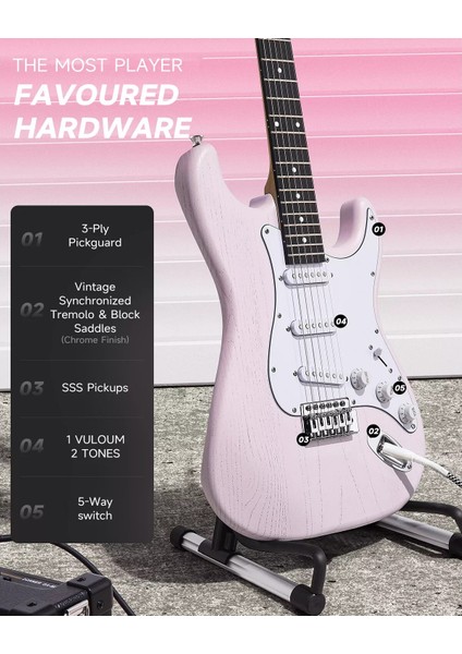 Dst-80 St Elektro Gitar Seti (Pembe) modelleri