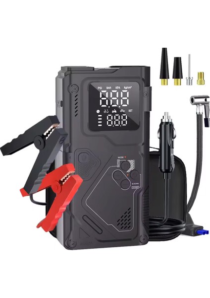 Şarjlı 12.000 Mah Taşınabilir Çantalı Araç Akü Şarj Takviyeli Işıklı Hava Kompresörü 4'ü 1 Arada Powerbank, Jump Starter indirimleri