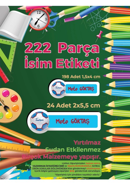 Okul Etiketi Kalem Defter Etiketi, Ts Etiketi - 222 Adet Folyo Sticker