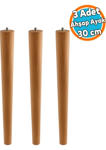3 Adet Sehpa Masa Ayağı Ham Doğal Ahşap Kahverengi Boyalı Mobilya Aksesuar Ayaklar Bohem 30 cm