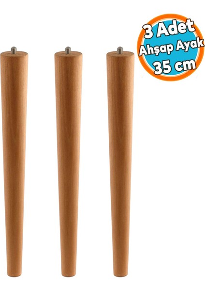 3 Adet Sehpa Masa Ayağı Ham Doğal Ahşap Kahverengi Boyalı Mobilya Aksesuar Modern Ayak Bohem 35 cm