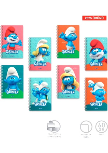 Şirinler Karton Kapak Spiralli Not Defteri A6 80 Çizgili 1 Adet (7800) modelleri