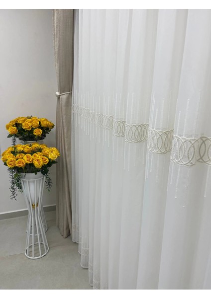 Nivemeshome Beyaz Yağmur Tül Perde 1/3 Sık Pile fiyatları