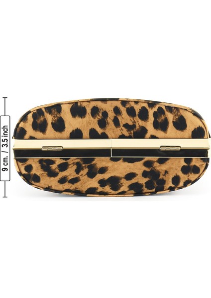 Leopar Desenli Metal Saplı Zincir Askılı Abiye Çanta