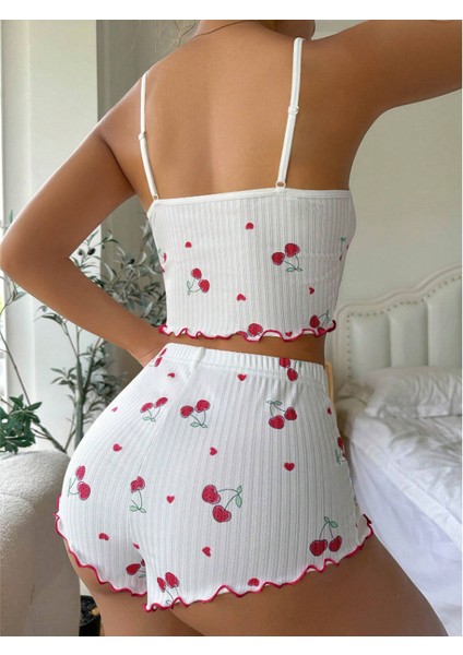 Kiraz Desenli Örme Kadın Şortlu Pijama Takım indirimleri