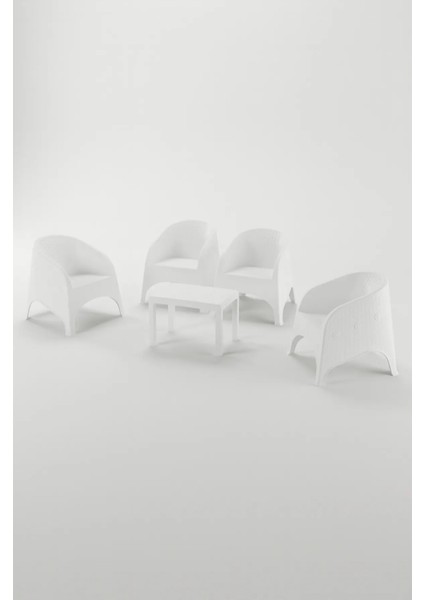 Olivia 4 Kişilik Mindersiz Raddan Oturma Grubu 40X60 Sehpalı Balkon Teras Bahçe Takımı