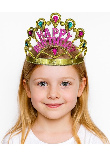 Altın Renk Happy Birthday Yazılı Doğum Günü Tacı 60 cm