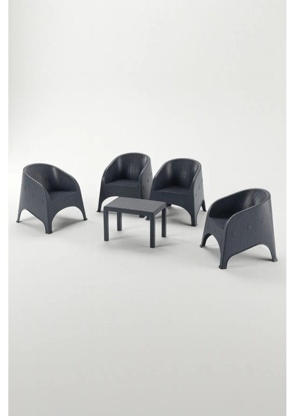 Olivia 4 Kişilik Mindersiz Raddan Oturma Grubu 40X60 Sehpalı Balkon Teras Bahçe Takımı