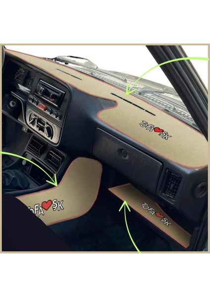 Tofaş Şahin Doğan Kartal Bej Renk Yüksek Torpido Halısı | Vites Konsol Halısı & Torpido Sehpa Örtüsü