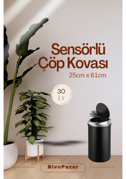 Sensörlü Çöp Kovası USB Şarjlı 30 Lt