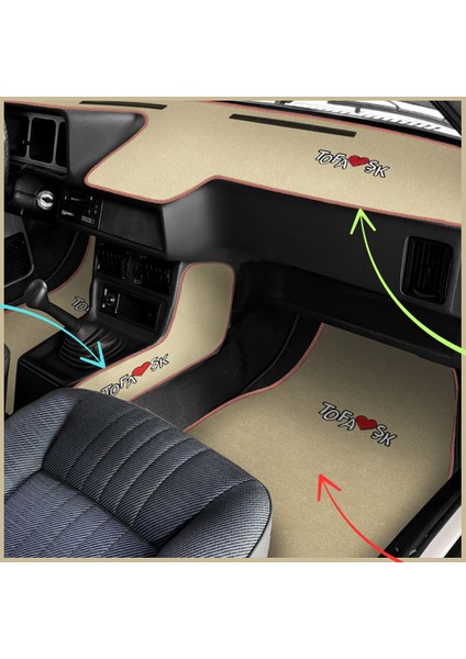 Tofaş Bej Renk Oto Halı Paspas | Alçak Torpido Koruma Halısı & Vites Orta Konsol Yan Koruma Halısı
