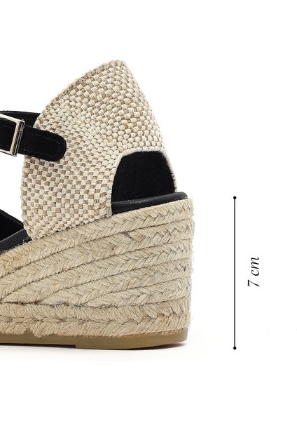 Kadın Siyah Bilekten Bantlı Dolgu Topuklu Süet Deri Espadril Sandalet 25SFD151110 fiyatları