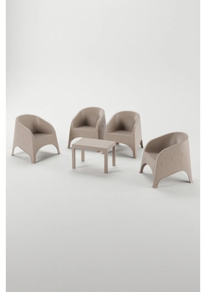 Olivia 4 Kişilik Mindersiz Raddan Oturma Grubu 40X60 Sehpalı Balkon Teras Bahçe Takımı