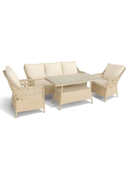 Icon Raddan 3+1+1 Çay Seti Balkon Teras Bahçe Mobilyası El Örgüsü Raddan 5 Kişilik Oturma Grubu