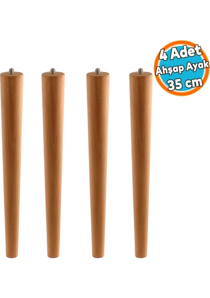 4 Adet Sehpa Masa Ayağı Ham Doğal Ahşap Kahverengi Boyalı Mobilya Aksesuar Modern Ayakları Bohem 35 cm