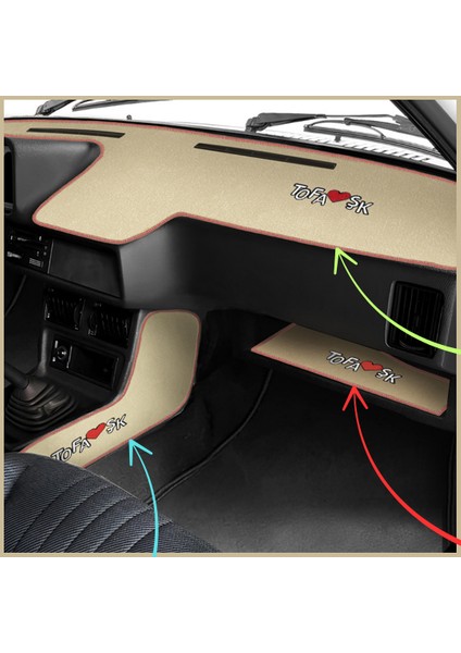 Tofaş Düşük Ön Göğüs Torpido Koruma Halısı | Bej Renk Vites Konsol Halısı & Torpido Sehpa Örtüsü