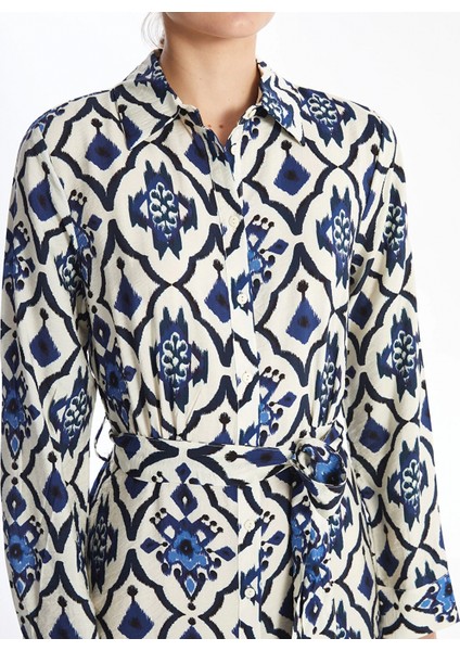 Lcwaıkıkı Classic Mavi Desenli Uzun Kollu Kadın Gömlek Elbise modelleri