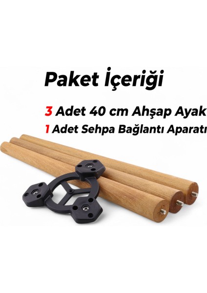 Sehpa Ayak Seti Silindir Mobilya Ayağı Aksesuar Ayakları Kahverengi Boyalı Doğal Ahşap 3'lü Takımı 40 cm modelleri