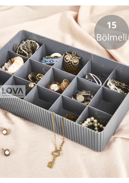 15 Bölmeli Çok Amaçlı Çekmece Içi Takı Düzenleyici Organizer Gri