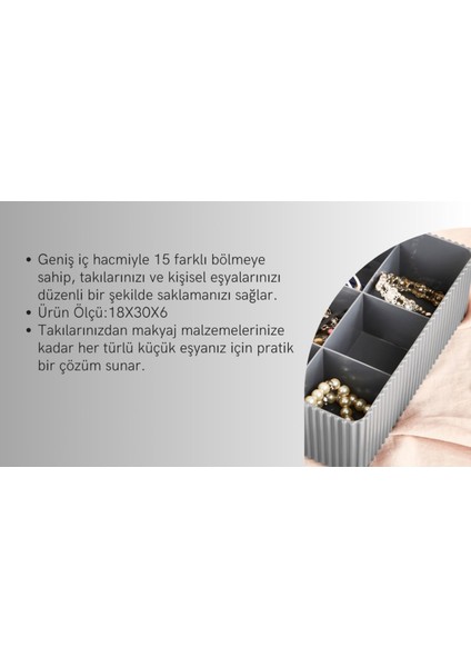 15 Bölmeli Çok Amaçlı Çekmece Içi Takı Düzenleyici Organizer Gri modelleri