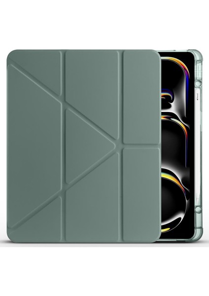 iPad Air 13 M2 / M3 Uyumlu Kılıf Kalem Bölmeli Tri Folding Standlı Arkası Silikon Uyku Modlu