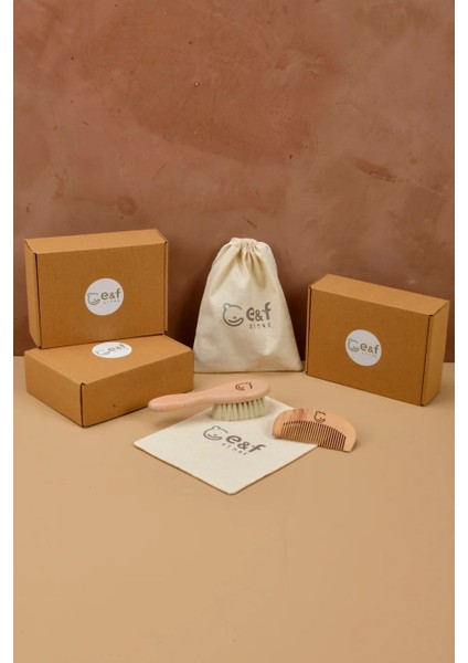 Doğal Keçi Kılı Bebek Saç Fırçası, Bebek Konak Tarağı, 2'li Set